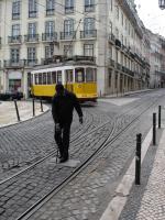 Lisboa tramway. A driver manages rails direction